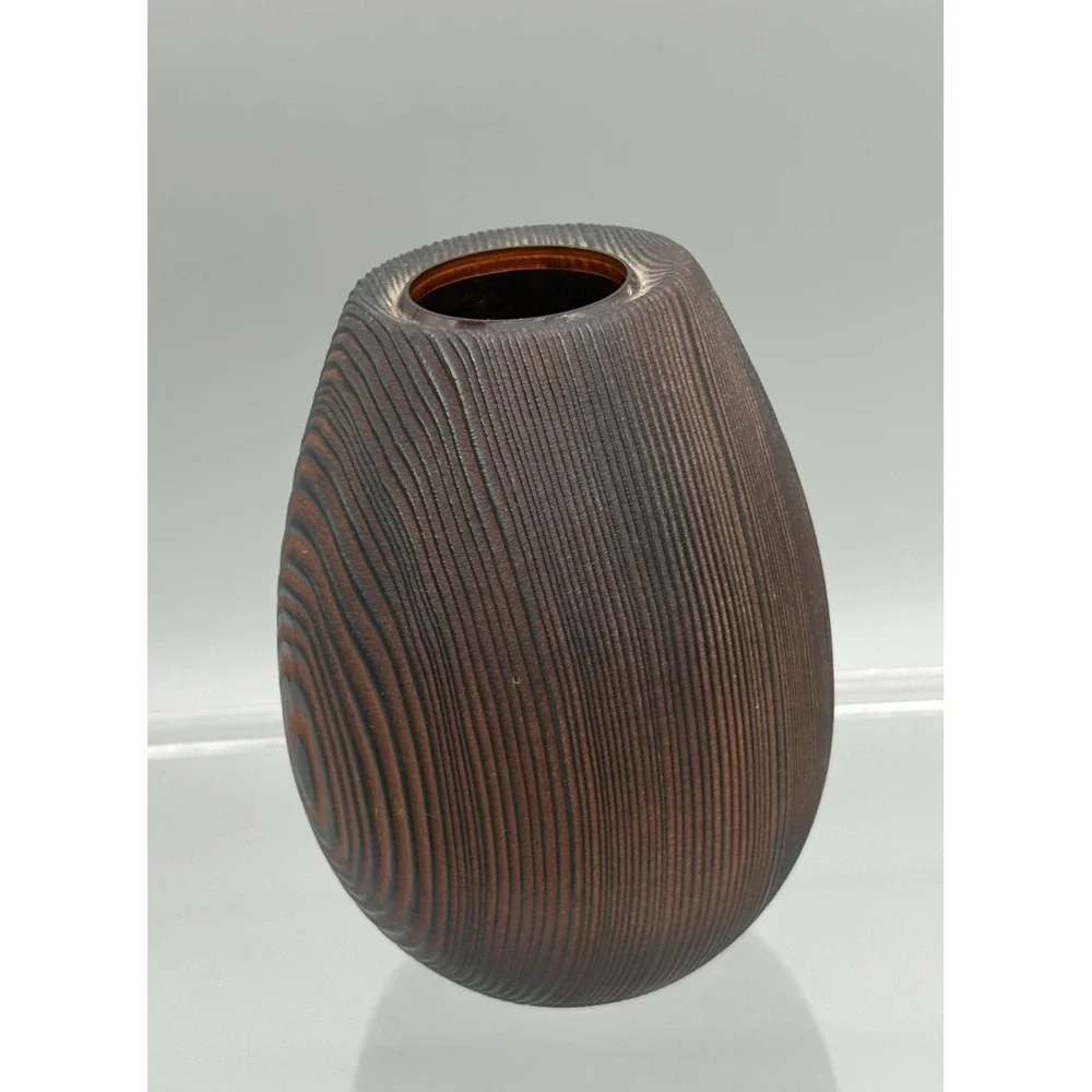 Vintage Hand Carved Wooden Brown Bud Vase Made in California 4.5